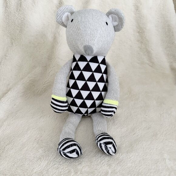 Cloud Island Target Gray Knit Mouse Plush Black Stripe Triangles 12" Stuffed Toy - Picture 1 of 7